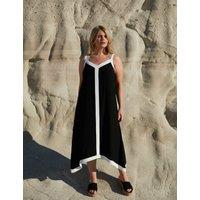 Jersey Colour Block V-Neck Midi Swing Dress