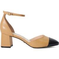 Leather Buckle Block Heel Court Shoes