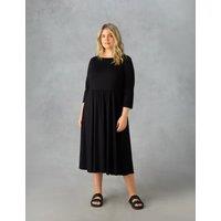 Jersey Slash Neck Midi Swing Dress