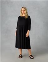 Jersey Slash Neck Midi Swing Dress