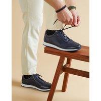 Jones Bootmaker Leather Lace Up Trainers Navy