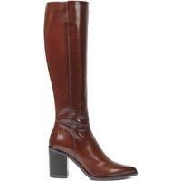 Leather Block Heel Pointed Knee High Boots