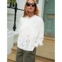 Pure Cotton Broderie Frill Neck Blouse