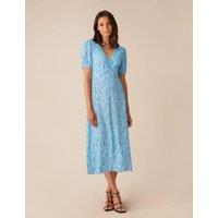 Printed V-Neck Ruched Front Midi Tea Dress