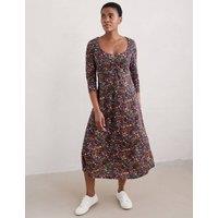 Cotton Rich Printed Scoop Neck Midi Dress