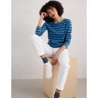 Pure Cotton Striped Slash Neck Top