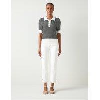 Striped Collared Fitted Knitted Top