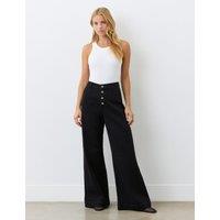 Finery London High Waisted Button Front Wide Leg Jeans Black