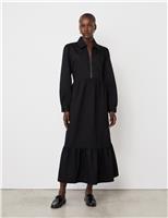 Denim Collared Midi Tiered Shirt Dress