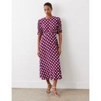 Polka Dot Puff Sleeve Midi Waisted Dress