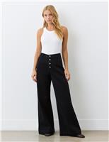 High Waisted Button Front Wide Leg Jeans