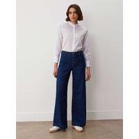 Finery London High Waisted Button Front Wide Leg Jeans Blue Denim