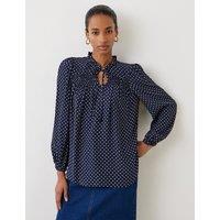 Finery London Crepe Printed V-Neck Blouse Navy Mix