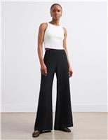 Crepe High Waisted Wide Leg Trousers