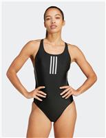 Adidas 3 Stripes Graphic Scoop Neck Swimsuit Black