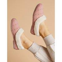 Polka Dot Faux Fur Lined Slippers