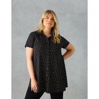 Jersey Polka Dot Collared Relaxed Shirt