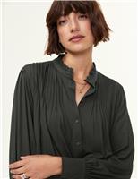 Jersey High Neck Pintuck Relaxed Blouse