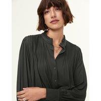 Jersey High Neck Pintuck Relaxed Blouse
