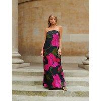 Satin Floral Bandeau Maxi Column Dress