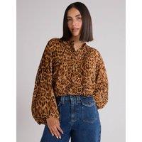 Animal Print Crew Neck Relaxed Blouse