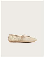 Mesh Embellished Flat Ballet Pumps