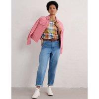 Pure Cotton Checked Collarless Blouse