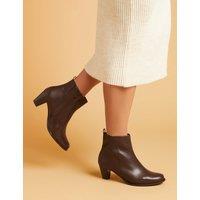 Jones Bootmaker Wide Fit Leather Block Heel Ankle Boots Brown