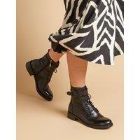 Leather Lace Up Buckle Flat Ankle Boots