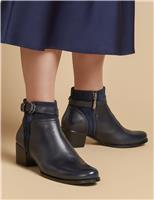 Jones Bootmaker Leather Block Heel Ankle Boots Navy