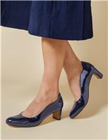 Leather Block Heel Court Shoes