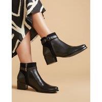 Jones Bootmaker Leather Buckle Block Heel Ankle Boots Black