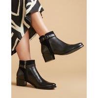 Leather Buckle Block Heel Ankle Boots