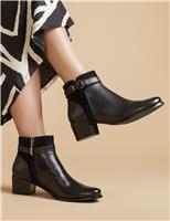 Leather Buckle Block Heel Ankle Boots