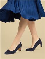 Wide Fit Suede Block Heel Court Shoes