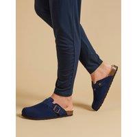 Jones Bootmaker Leather Faux Fur Lined Mule Slippers Navy