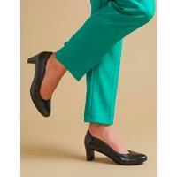 Jones Bootmaker Wide Fit Leather Block Heel Court Shoes Black