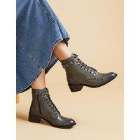 Leather Lace Up Block Heel Ankle Boots