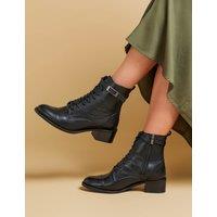 Leather Lace Up Block Heel Ankle Boots