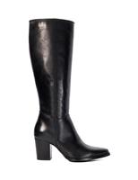 Leather Block Heel Pointed Knee High Boots