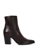 Leather Block Heel Pointed Ankle Boots