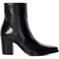 Dune London Leather Block Heel Pointed Ankle Boots Black