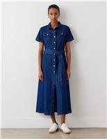 Finery London Cotton Rich Denim Midi Shirt Dress Blue Denim