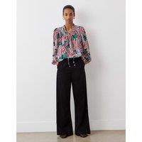 Finery London Denim Drawstring Relaxed Wide Leg Trousers Black