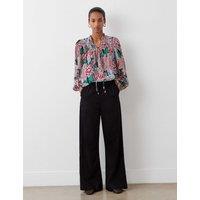 Finery London Denim Drawstring Relaxed Wide Leg Trousers Black