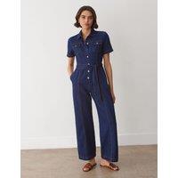 Denim Belted Short Sleeve Jumpsuit