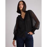 Textured V-Neck Frill Detail Blouse