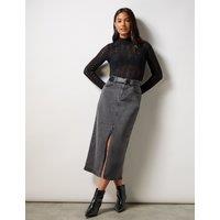 Denim Split Front Midi Skirt