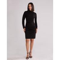 Jersey High Neck Ruched Mini Bodycon Dress