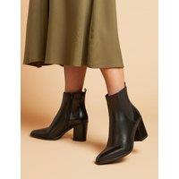 Jones Bootmaker Leather Block Heel Pointed Ankle Boots Black